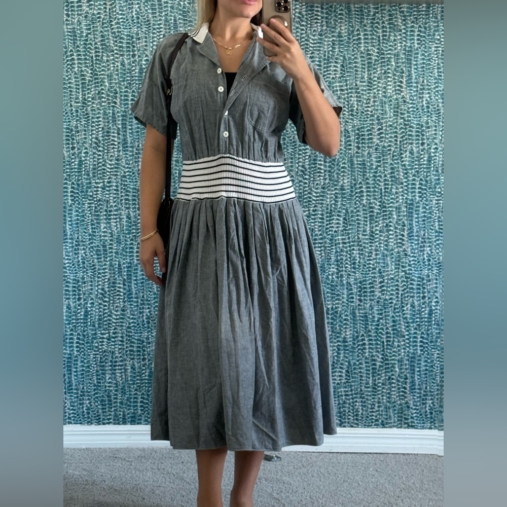 Vintage‎ Secrets Gray Striped Women's Dress with collar
